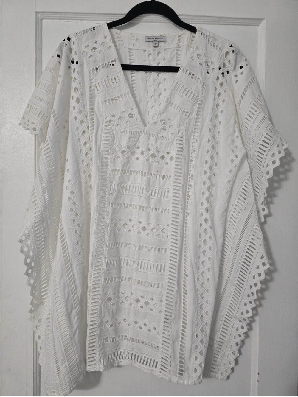 Valerie Khalfon Paris Rumba White Eyelet Cotton Beach Cover Up Kaftan Size 38 /
